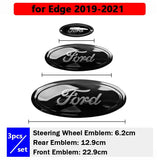 3pcs Stainless Steel Car Steering Wheel Sticker Auto Front Head Decal Rear Emblem Badge for Ford Edge Escape ST Line Explorer Territory Mondeo TAURUS Focus