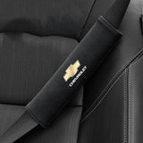 2pcs 21cm Chevrolet Logo Suede Car Seat Safety Belt Pads Shoulder Protection Cover