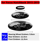 3pcs Stainless Steel Car Steering Wheel Sticker Auto Front Head Decal Rear Emblem Badge for Ford Edge Escape Fiesta Transit Ranger Roush Fusion Focus Mondeo Kuga Auto Steering Wheel Logo