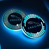 2pcs Jaguar Logo Car Water Coasters 7-color LED Light Cup Mat Holder