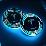 2pcs Tesla Logo Car Water Coasters 7-color LED Light Cup Mat Holder