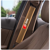 2pcs 33cm Audi Sline Logo Suede Car Seat Safety Belt Pads Shoulder Protection Cover