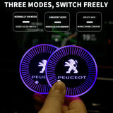2pcs Peugeot Logo Car Water Coasters 7-color LED Light Cup Mat Holder