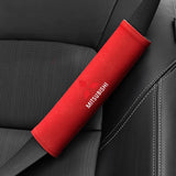 2pcs 21cm Mitsubishi Logo Suede Car Seat Safety Belt Pads Shoulder Protection Cover