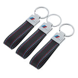 BMW M Power Car Logo Metal Leather Keychain Auto Key Ring Holder