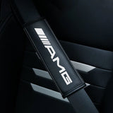 2pcs Mercedes Benz AMG Leather Car Seat Belt Pad Covers Shoulder Pads