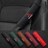 2pcs 21cm Mitsubishi Logo Suede Car Seat Safety Belt Pads Shoulder Protection Cover