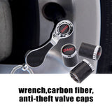 4pcs/set GMC Logo Carbon Fiber Car Air Valve Stem Caps Auto Tyre Valve Covers with Wrench
