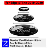 3pcs Stainless Steel Car Steering Wheel Sticker Auto Front Head Decal Rear Emblem Badge for Ford Edge Escape Fiesta Transit Ranger Roush Fusion Focus Mondeo Kuga Auto Steering Wheel Logo