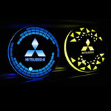 2pcs Mitsubishi Logo Car Water Coasters 7-color LED Light Cup Mat Holder