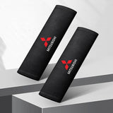 2pcs 21cm Mitsubishi Logo Suede Car Seat Safety Belt Pads Shoulder Protection Cover