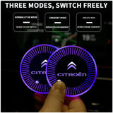 2pcs Citroen Logo Car Water Coasters 7-color LED Light Cup Mat Holder