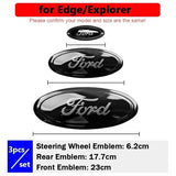 3pcs Stainless Steel Car Steering Wheel Sticker Auto Front Head Decal Rear Emblem Badge for Ford Everest Taurus Escort Territory Mondeo Edge Escape ST Line Explorer