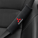 2pcs 21cm Mitsubishi Logo Suede Car Seat Safety Belt Pads Shoulder Protection Cover