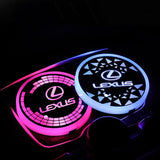 2pcs Lexus Logo Car Water Coasters 7-color LED Light Cup Mat Holder