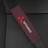 2pcs 21.5cm Mitsubishi Logo Suede Car Seat Safety Belt Pads Shoulder Protection Cover