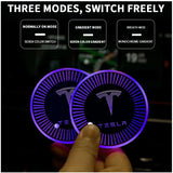 2pcs Tesla Logo Car Water Coasters 7-color LED Light Cup Mat Holder