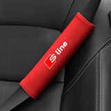 2pcs 21x6cm Audi Sline Logo Suede Car Seat Safety Belt Pads Shoulder Protection Cover