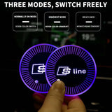 2pcs Audi Sline RS Quattro Logo Car Water Coasters 7-color LED Light Cup Mat Holder