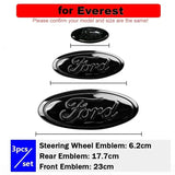 3pcs Stainless Steel Car Steering Wheel Sticker Auto Front Head Decal Rear Emblem Badge for Ford Focus Edge STline Territory Mondeo TAURUS Escort Everest Decoration
