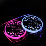 2pcs Jaguar Logo Car Water Coasters 7-color LED Light Cup Mat Holder