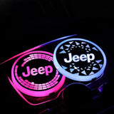2pcs Jeep Logo Car Water Coasters 7-color LED Light Cup Mat Holder