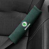 2pcs 21cm Skoda Logo Suede Car Seat Safety Belt Pads Shoulder Protection Cover