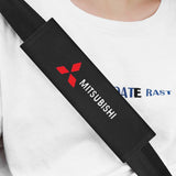 2pcs 21.5cm Mitsubishi Logo Suede Car Seat Safety Belt Pads Shoulder Protection Cover