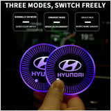 2pcs Hyundai Logo Car Water Coasters 7-color LED Light Cup Mat Holder