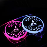 2pcs Mitsubishi Logo Car Water Coasters 7-color LED Light Cup Mat Holder