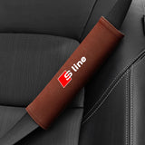 2pcs 21x6cm Audi Sline Logo Suede Car Seat Safety Belt Pads Shoulder Protection Cover