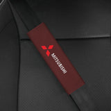 2pcs 21.5cm Mitsubishi Logo Suede Car Seat Safety Belt Pads Shoulder Protection Cover