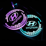 2pcs Hyundai Logo Car Water Coasters 7-color LED Light Cup Mat Holder