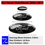3pcs Stainless Steel Car Steering Wheel Sticker Auto Front Head Decal Rear Emblem Badge for Ford Edge Escape Fiesta Transit Ranger Roush Fusion Focus Mondeo Kuga Auto Steering Wheel Logo