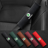 2pcs 21cm Skoda Logo Suede Car Seat Safety Belt Pads Shoulder Protection Cover