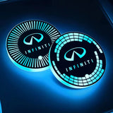 2pcs Infiniti Logo Car Water Coasters 7-color LED Light Cup Mat Holder