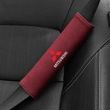 2pcs 21cm Mitsubishi Logo Suede Car Seat Safety Belt Pads Shoulder Protection Cover