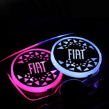 2pcs Fiat Logo Car Water Coasters 7-color LED Light Cup Mat Holder