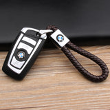 BMW Logo PU Leather Braided Rope Car Keychain