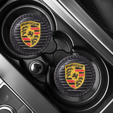 2pcs/set Porsche Carbon Fiber Car Water Coaster Non-slip Mat