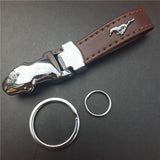 Ford Mustang Car Logo Leopard Head PU Leather Keychain Key Pendant