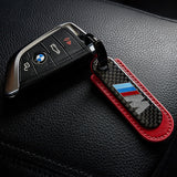 BMW M Power Logo PU Leather Carbon Fiber Car Keyring