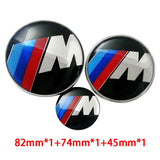 3PCS BMW 82mm Front Bonnet Emblem 74mm Rear Badge 45mm Car Steering Wheel Center Sticker Decal