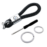 BMW Logo PU Leather Braided Rope Car Keychain