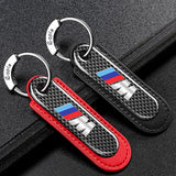 BMW M Power Logo PU Leather Carbon Fiber Car Keyring