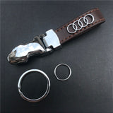 Audi Car Logo Leopard Head PU Leather Keychain Key Pendant