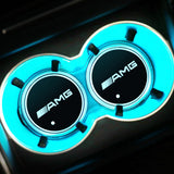 2pcs Mercedes Benz AMG Logo Car Water Coasters 7-color LED Light Cup Mat Holder