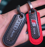 Audi Sline RS Logo PU Leather Carbon Fiber Car Keyring