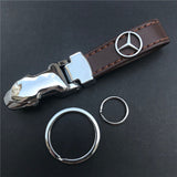 Mercedes Benz Car Logo Leopard Head PU Leather Keychain Key Pendant