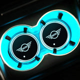 2pcs MINI Cooper Logo Car Water Coasters 7-color LED Light Cup Mat Holder
